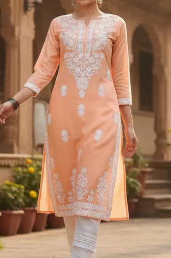 Ethnic motifs embroidered chikankari kurta
