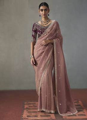 mauve silk blend sequince designer border party wear saree 1