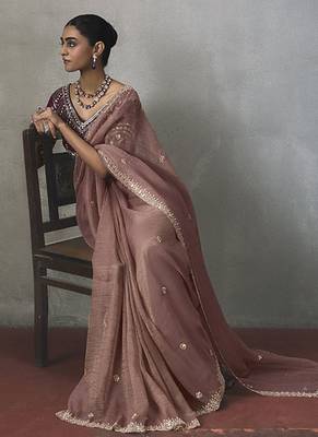 mauve silk blend sequince designer border party wear saree 2