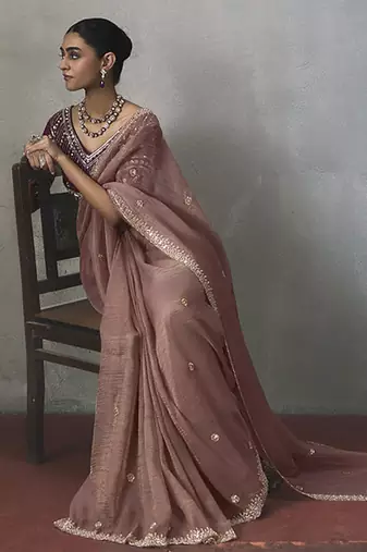 mauve silk blend sequince designer border party wear saree