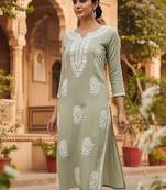 Floral embroidered notch neck chikankari straight kurta
