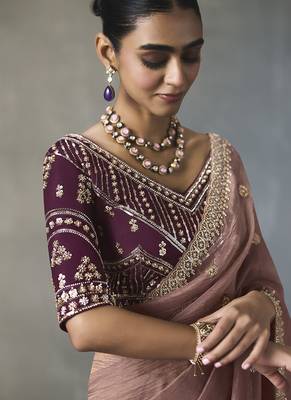 mauve silk blend sequince designer border party wear saree 3