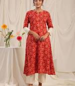 Women floral printed thread work kurta