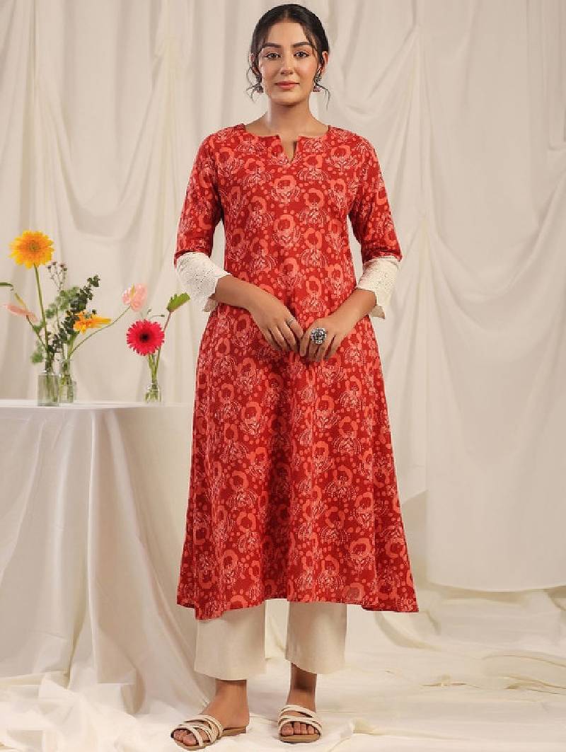 Women floral printed thread work kurta