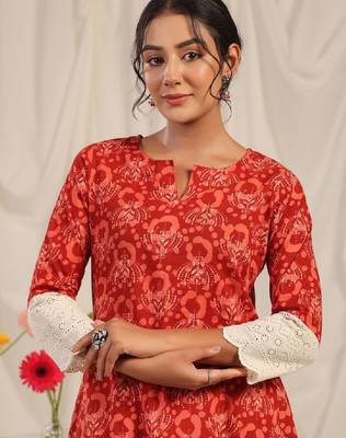Women floral printed thread work kurta 2