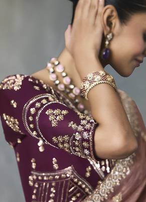 mauve silk blend sequince designer border party wear saree 4