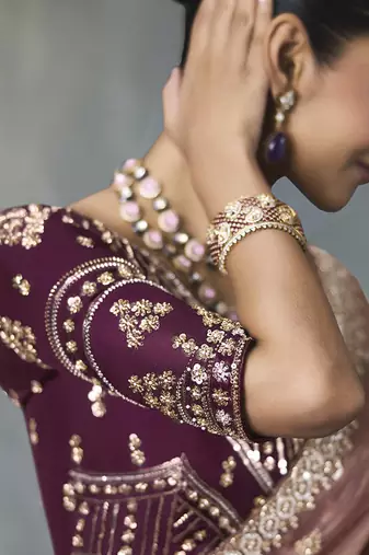 mauve silk blend sequince designer border party wear saree