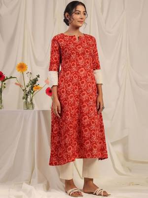 Women floral printed thread work kurta 3