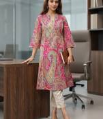 Women ethnic motifs printed flared sleeves mirror work kurta