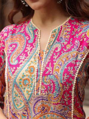 Women ethnic motifs printed flared sleeves mirror work kurta 2