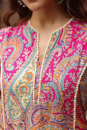 Women ethnic motifs printed flared sleeves mirror work kurta
