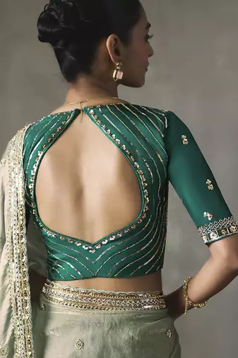 sage green silk blend sequince designer border party wear saree
