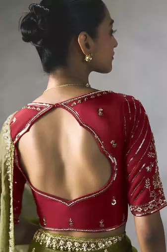 olive silk blend sequince designer border party wear saree