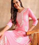 Floral embroidered notch neck chikankari straight kurta
