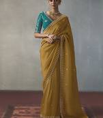 mustard silk blend sequince designer border party wear saree