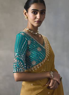 mustard silk blend sequince designer border party wear saree 3