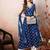 Blue & white floral printed mirror work a line kurta with dupatta