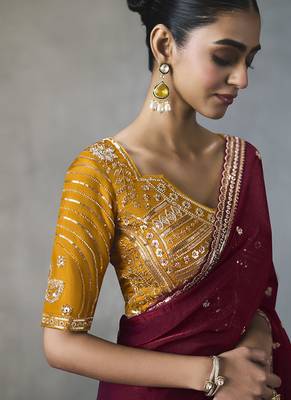 maroon silk blend sequince designer border party wear saree 3
