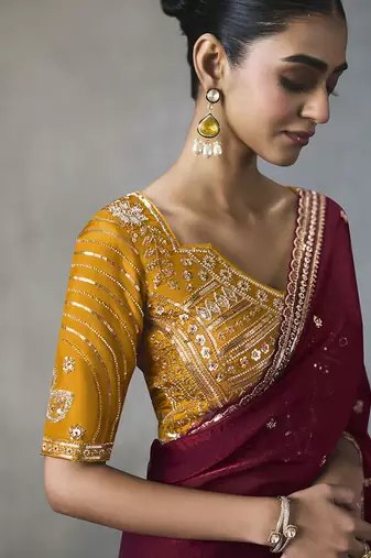 maroon silk blend sequince designer border party wear saree