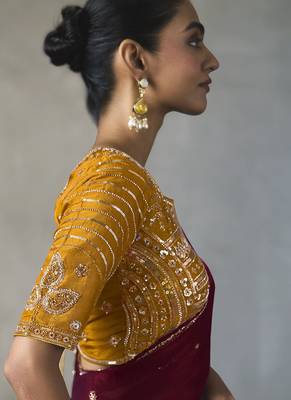 maroon silk blend sequince designer border party wear saree 4