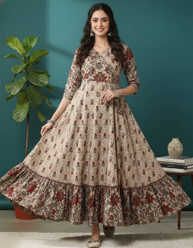Floral printed angrakha anarkali kurta