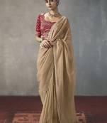 beige silk blend sequince designer border party wear saree