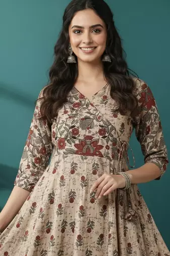 Floral printed angrakha anarkali kurta