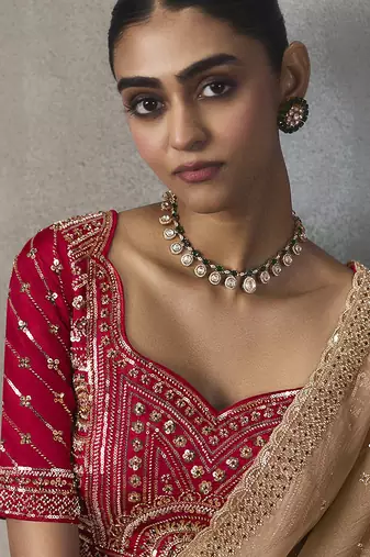 beige silk blend sequince designer border party wear saree
