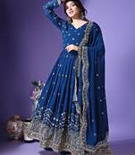 Floral embroidered georgette anarkali kurta with dupatta