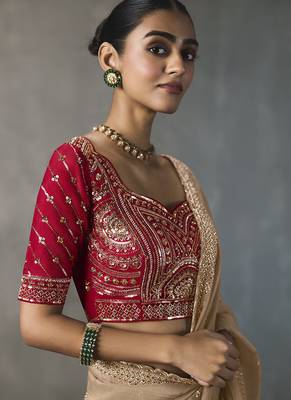 beige silk blend sequince designer border party wear saree 4
