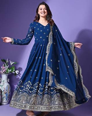 Floral embroidered georgette anarkali kurta with dupatta 3