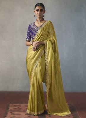 antique gold silk blend sequince designer border party wear saree 1