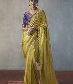 antique gold silk blend sequince designer border party wear saree