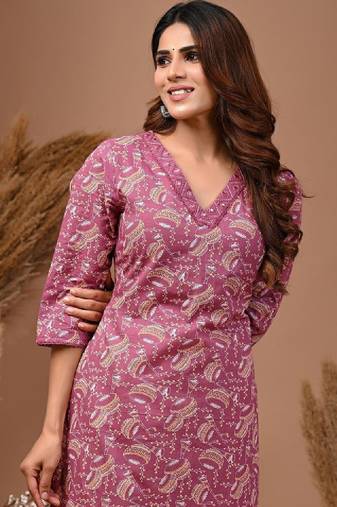 Ethnic motifs printed pure cotton straight kurta
