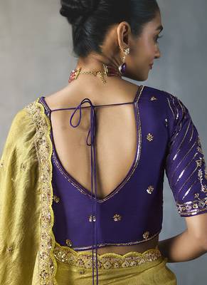 antique gold silk blend sequince designer border party wear saree 2