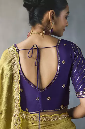 antique gold silk blend sequince designer border party wear saree
