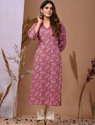 Ethnic motifs printed pure cotton straight kurta 2