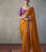 orange silk blend sequince designer border party wear saree