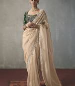light beige silk blend sequince designer border party wear saree