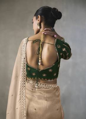light beige silk blend sequince designer border party wear saree 4