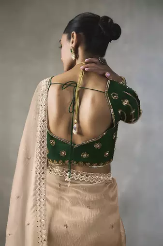 light beige silk blend sequince designer border party wear saree