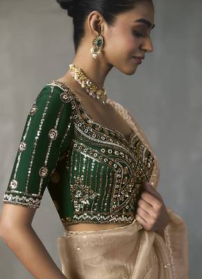 light beige silk blend sequince designer border party wear saree 5