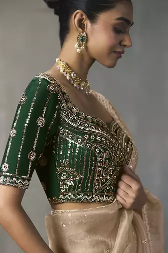 light beige silk blend sequince designer border party wear saree