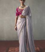 silver silk blend sequince designer border party wear saree