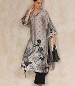 Floral printed flared sleeves straight chanderi cotton kurta