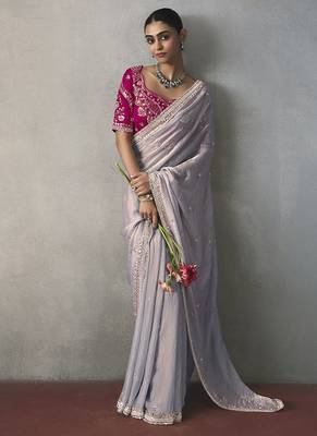 silver silk blend sequince designer border party wear saree 2