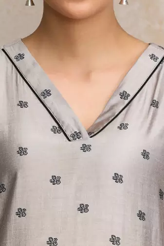 Floral printed flared sleeves straight chanderi cotton kurta