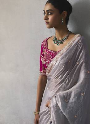 silver silk blend sequince designer border party wear saree 4