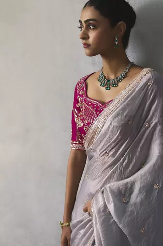 silver silk blend sequince designer border party wear saree