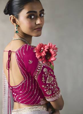 silver silk blend sequince designer border party wear saree 5